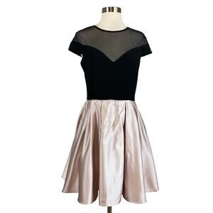 Betsy & Adam Black Knit and Pink Satin Mini Fit and Flare Cocktail Dress Size 8